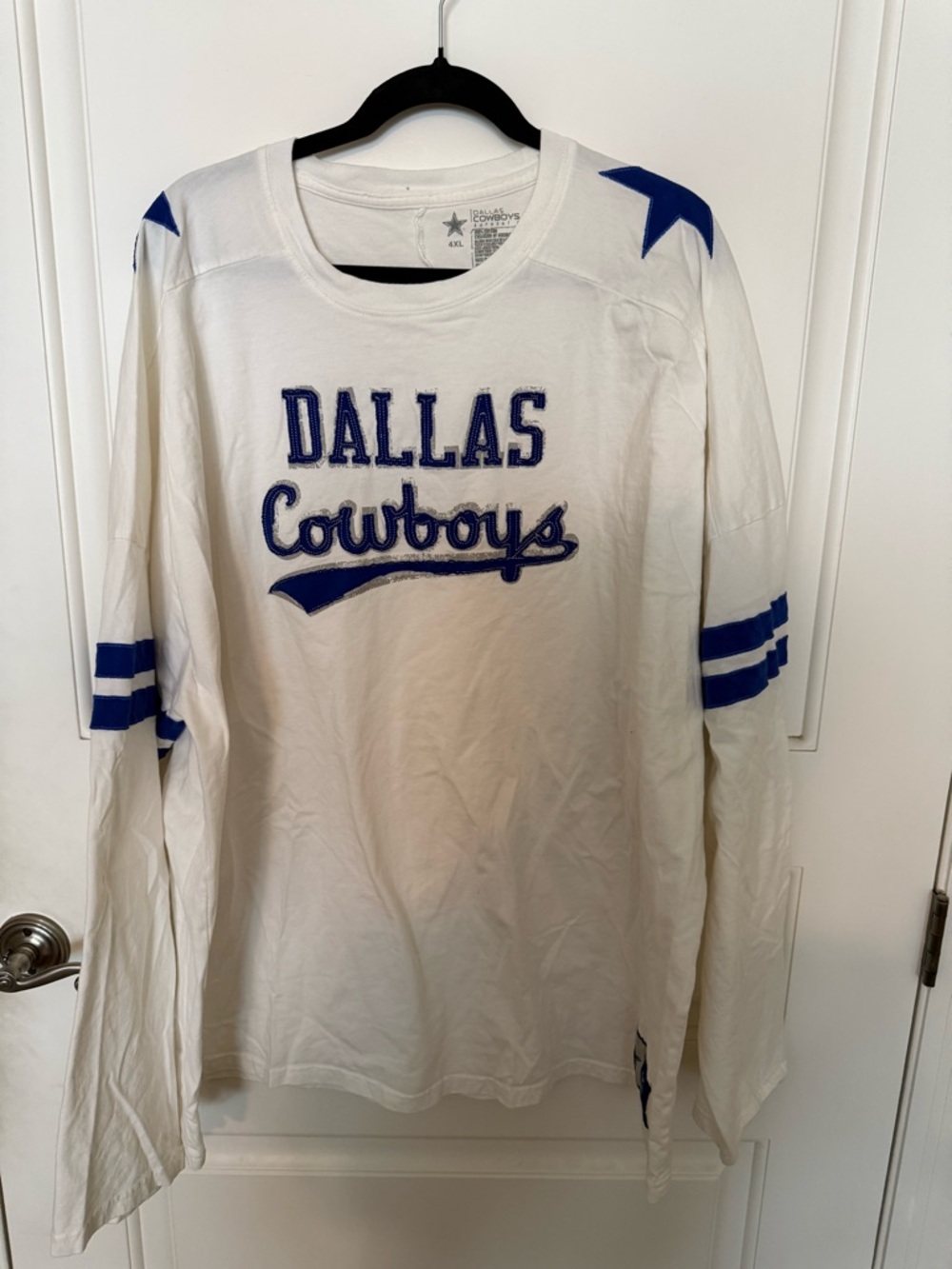 Men’s Dallas Cowboys Long Sleeve Shirt 4XL Authentic NFL Apparel White Blue